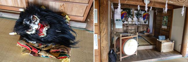 神楽の衣装と白羽神社内部