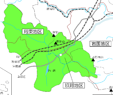 8　緑豊かな山並みに囲まれた盆地、多くの史跡があるまちに咲く桜（玖西） 7作品地図