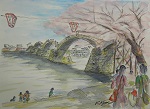 2　タイトル：錦帯橋　櫻と花見客